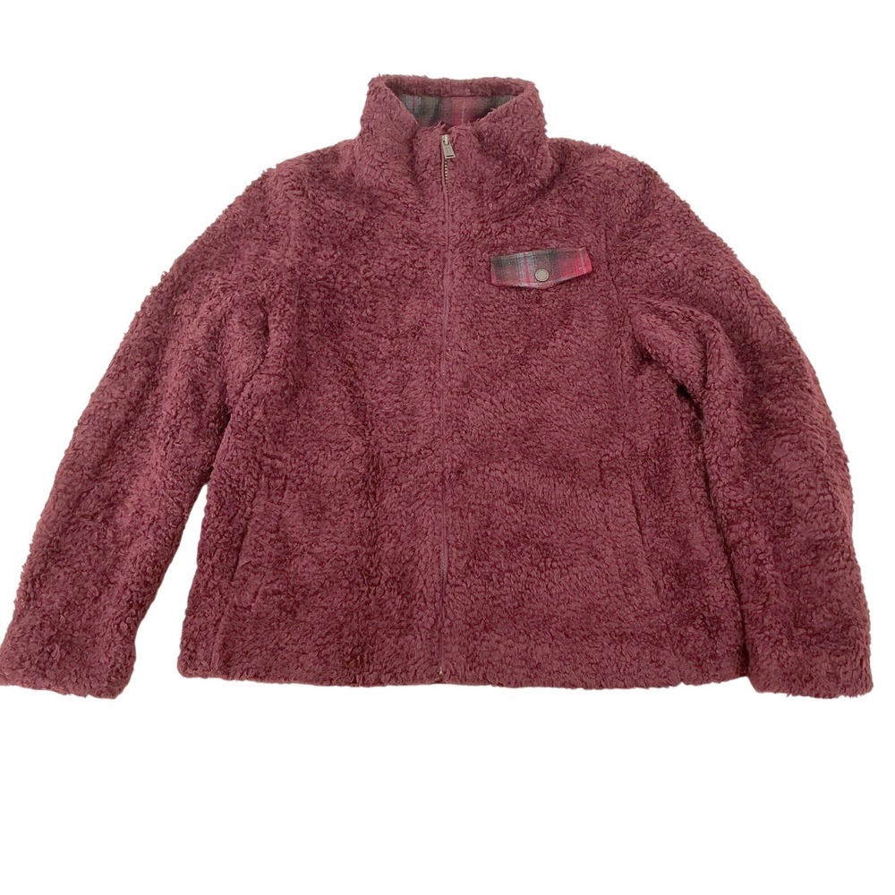 Vintage Pendleton Fleece Jacket Womens M Burgundy Plaid Trim Cozy Gorpcore